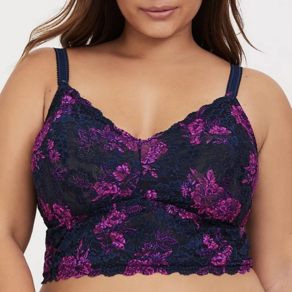 Torrid Navy & Pink Floral Lace Bralette 3X NWT